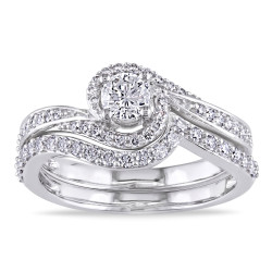 Signature Collection White Gold 3/4ct TDW Diamond Bridal Ring Set - Handcrafted By Name My Rings™