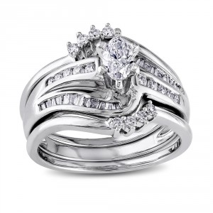 Signature Collection White Gold 3/4ct TDW Diamond Bridal Set - Handcrafted By Name My Rings™