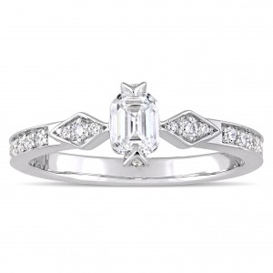 Signature Collection White Gold 3/4ct TDW Emerald and Round-Cut Diamond Engagement Ring - Handcrafted By Name My Rings™