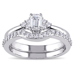 Signature Collection White Gold 3/4ct TDW Emerald-cut Diamond Bridal Set - Handcrafted By Name My Rings™
