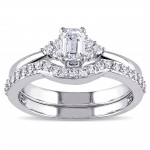 Signature Collection White Gold 3/4ct TDW Emerald-cut Diamond Bridal Set - Handcrafted By Name My Rings™