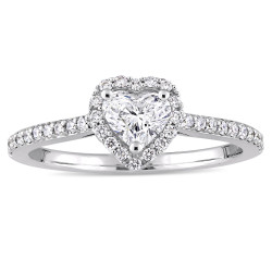 Signature Collection White Gold 3/4ct TDW Heart and Round-Cut Diamond Halo Engagement Ring - Handcrafted By Name My Rings™