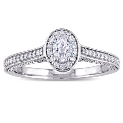 Signature Collection White Gold 3/4ct TDW Oval and Round-Cut Diamond Halo Engagement Ring - Handcrafted By Name My Rings™