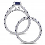 Signature Collection White Gold 3/8ct TDW Diamond and Sapphire Bridal Ring Set - Handcrafted By Name My Rings™