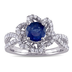 Signature Collection White Gold 3/8ct TDW Diamond and Sapphire Engagement Ring - Handcrafted By Name My Rings™