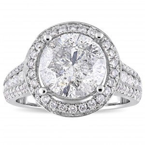 Signature Collection White Gold 4-9/10ct TDW Channel and Buttercup-Set Diamond Halo Engagement Ring - Handcrafted By Name My Rings™