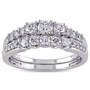 Signature Collection White Gold 4/5ct TDW Diamond 3-stone Bridal Ring Set - Handcrafted By Name My Rings™