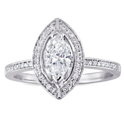 Signature Collection White Gold 4/5ct TDW Marquise and Round Diamond Floating Halo Engagement Ring - Handcrafted By Name My Rings™