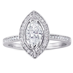 Signature Collection White Gold 4/5ct TDW Marquise and Round Diamond Floating Halo Engagement Ring - Handcrafted By Name My Rings™