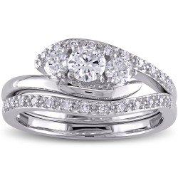 Signature Collection White Gold 5/8ct TDW Diamond 3-Stone Bridal Set - Handcrafted By Name My Rings™