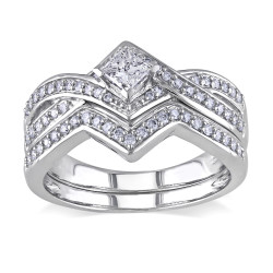 Signature Collection White Gold 5/8ct TDW Diamond Bridal Ring Set - Handcrafted By Name My Rings™