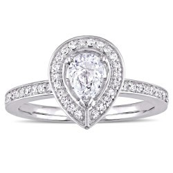 Signature Collection White Gold 5/8ct TDW Pear and Round-Cut Diamond Halo Engagement Ring - Handcrafted By Name My Rings™
