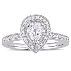 Signature Collection White Gold 5/8ct TDW Pear and Round-Cut Diamond Halo Engagement Ring - Handcrafted By Name My Rings™