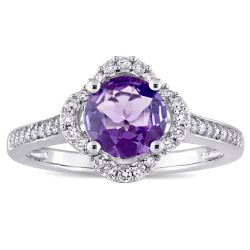 Signature Collection White Gold Amethyst and 1/4ct TDW Diamond Quatrefoil Halo Ring - Handcrafted By Name My Rings™
