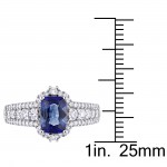 Signature Collection White Gold Baguette-Cut Sapphire 3/4ct TDW Diamond Halo Engagement Ring - Handcrafted By Name My Rings™
