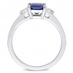 Signature Collection White Gold Blue Sapphire White Sapphire and 1/10ct TDW Diamond Engagement Ring - Handcrafted By Name My Rings™
