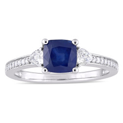Signature Collection White Gold Blue Sapphire White Sapphire and 1/10ct TDW Diamond Engagement Ring - Handcrafted By Name My Rings™