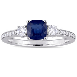 Signature Collection White Gold Blue Sapphire White Sapphire and 1/10ct TDW Diamond Engagement Ring - Handcrafted By Name My Rings™