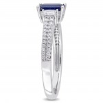 Signature Collection White Gold Blue Sapphire White Sapphire and 1/6ct TDW Diamond Engagement Ring - Handcrafted By Name My Rings™