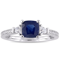 Signature Collection White Gold Blue Sapphire White Sapphire and Diamond Accent Engagement Ring - Handcrafted By Name My Rings™