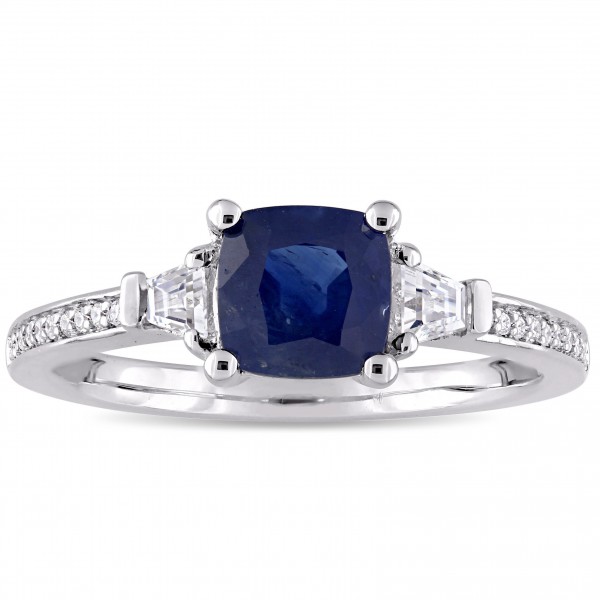 Signature Collection White Gold Blue Sapphire White Sapphire and Diamond Accent Engagement Ring - Handcrafted By Name My Rings™