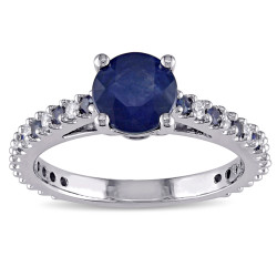Signature Collection White Gold Blue Sapphire and 1/5ct TDW Diamond Engagement Ring - Handcrafted By Name My Rings™