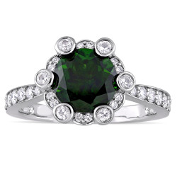 Signature Collection White Gold Chrome Diopside White Sapphire 1/2ct TDW Diamond Quad Engagement Ring - Handcrafted By Name My Rings™