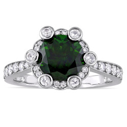 Signature Collection White Gold Chrome Diopside White Sapphire 1/2ct TDW Diamond Quad Engagement Ring - Handcrafted By Name My Rings™