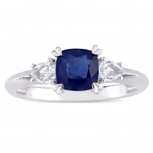 Signature Collection White Gold Cushion-Cut Blue Sapphire and Pear-Cut White Sapphire Three-Stone Engagement Ring - Handcrafted By Name My Rings™