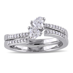 Signature Collection White Gold Heart-Cut 1/2ct TDW Diamond Bypass Two-Piece Bridal Ring Set - Handcrafted By Name My Rings™