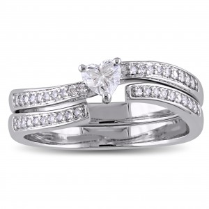 Signature Collection White Gold Heart-Cut 3/8ct TDW Diamond Two-Piece Bridal Ring Set - Handcrafted By Name My Rings™