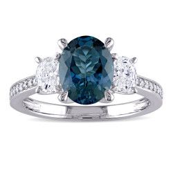 Signature Collection White Gold London Blue Topaz 5/8ct TDW Oval and Round Diamond Engagement Ring - Handcrafted By Name My Rings™