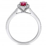 Signature Collection White Gold Oval-Cut Ruby and 1/4ct TDW Diamond Halo Engagement Ring - Handcrafted By Name My Rings™