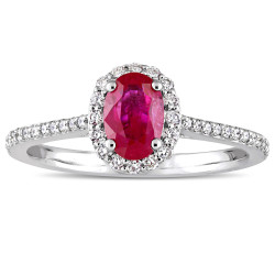 Signature Collection White Gold Oval-Cut Ruby and 1/4ct TDW Diamond Halo Engagement Ring - Handcrafted By Name My Rings™