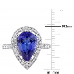 Signature Collection White Gold Pear-Cut Tanzanite 3/4ct TDW Diamond Double Teardrop Halo Engagement Ring - Handcrafted By Name My Rings™