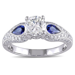 Signature Collection White Gold Pear-cut Sapphire and 1 1/5ct TDW GIA Certified Diamond Engagement Ring - Handcrafted By Name My Rings™