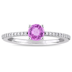 Signature Collection White Gold Pink Sapphire 1/8ct TDW Diamond Slender Engagement Ring - Handcrafted By Name My Rings™