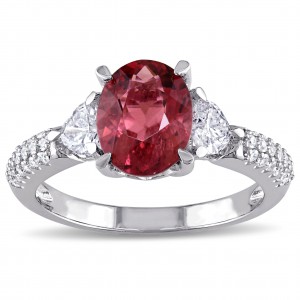 Signature Collection White Gold Pink Tourmaline-CN and 1/5ct TDW Heart-cut Diamond 3-stone Engagement Ring - Handcrafted By Name My Rings™