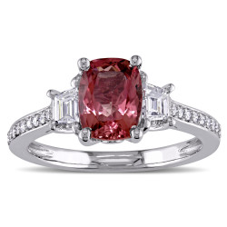 Signature Collection White Gold Pink Tourmaline and 3/4ct TDW Diamond 3-Stone Engagement Ring - Handcrafted By Name My Rings™