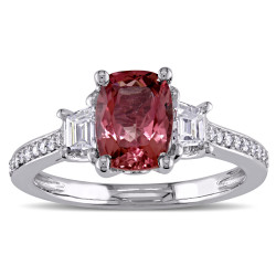 Signature Collection White Gold Pink Tourmaline and 3/4ct TDW Diamond 3-Stone Engagement Ring - Handcrafted By Name My Rings™