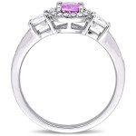 Signature Collection White Gold Pink and White Sapphire 1/8ct TDW Diamond Halo Engagement Ring - Handcrafted By Name My Rings™