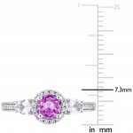 Signature Collection White Gold Pink and White Sapphire 1/8ct TDW Diamond Halo Engagement Ring - Handcrafted By Name My Rings™
