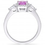Signature Collection White Gold Pink and White Sapphire with 1/6ct TDW Diamond Halo Engagement Ring - Handcrafted By Name My Rings™