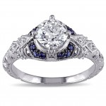 Signature Collection White Gold Sapphire and 1 1/10ct TDW Diamond Engagement Ring - Handcrafted By Name My Rings™