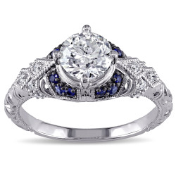 Signature Collection White Gold Sapphire and 1 1/10ct TDW Diamond Engagement Ring - Handcrafted By Name My Rings™