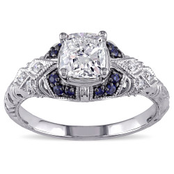 Signature Collection White Gold Sapphire and 1 1/6ct TDW Diamond Engagement Ring - Handcrafted By Name My Rings™