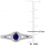 Signature Collection White Gold Sapphire and 1/3ct TDW Diamond Split Shank Halo Engagement Ring - Handcrafted By Name My Rings™