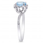 Signature Collection White Gold Sky-Blue Topaz 1/10ct TDW Diamond Flower Halo Engagement Ring - Handcrafted By Name My Rings™