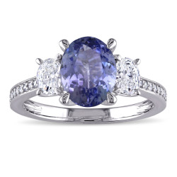 Signature Collection White Gold Tanzanite and 5/8ct TDW Oval and Round Diamond Engagement Ring - Handcrafted By Name My Rings™