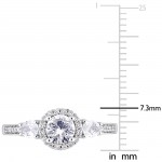 Signature Collection White Gold White Sapphire and 1/8ct TDW Diamond Halo Engagement Ring - Handcrafted By Name My Rings™